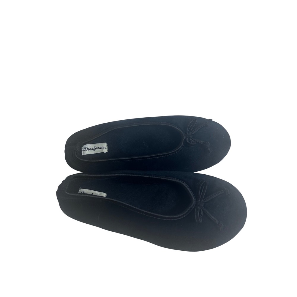 Dearfoams Ballet Slippers Size Large 9-10 Black Velour Bow Women